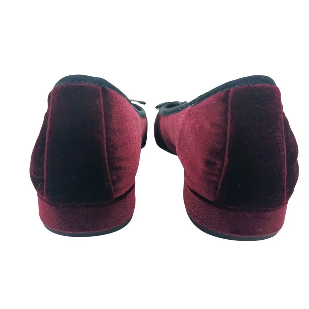 Born Ono Hallada Wine Velvet Ballet Flats Bow Shoes Size 8.5 Stacked Low Heel - Picture 7 of 15